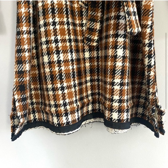 Vintage 60s Brown Black Cream Plaid Mini Dress Long Sleeve Belted Go-Go Mod S - Picture 6 of 8